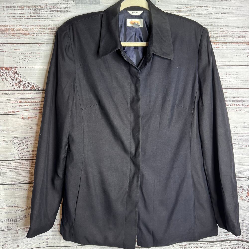Talbots Pure Silk Black Blazer Jacket Women’s Size 12 Lined Classic Career
